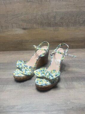 Kate Spade Floral Print Patio Espadrille Wedge Sandals Women's Size 9